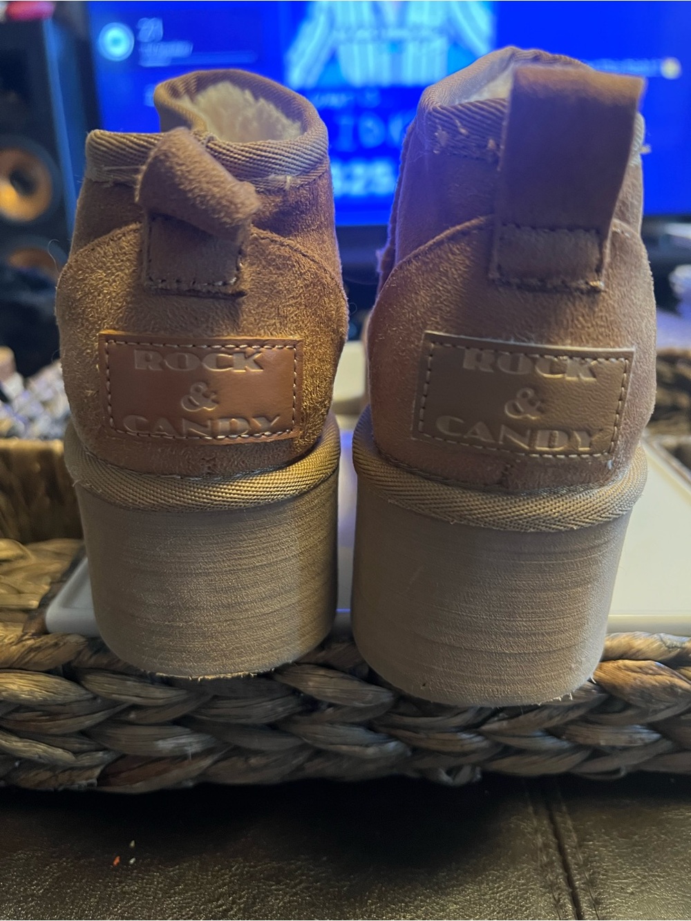 Rock & Candy Chunky Heel Suede Ankle Boots - Tan